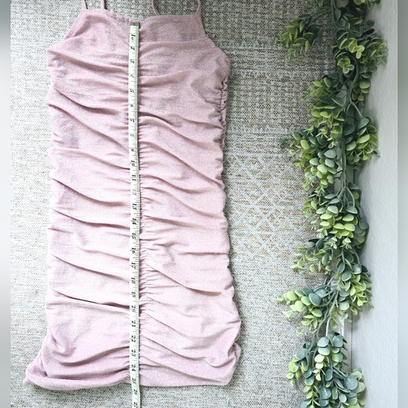 Mebius light pink midi dress | ruched with shimmery fabric | holiday or hoco - Picture 6 of 6